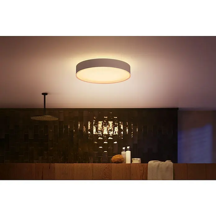 Philips Hue LED-Deckenleuchte rund Devere - 34 W, Ø x H: 47,6 x 10 cm, Weiß, Neutralweiß - Deckenleuchte im Badezimmer.