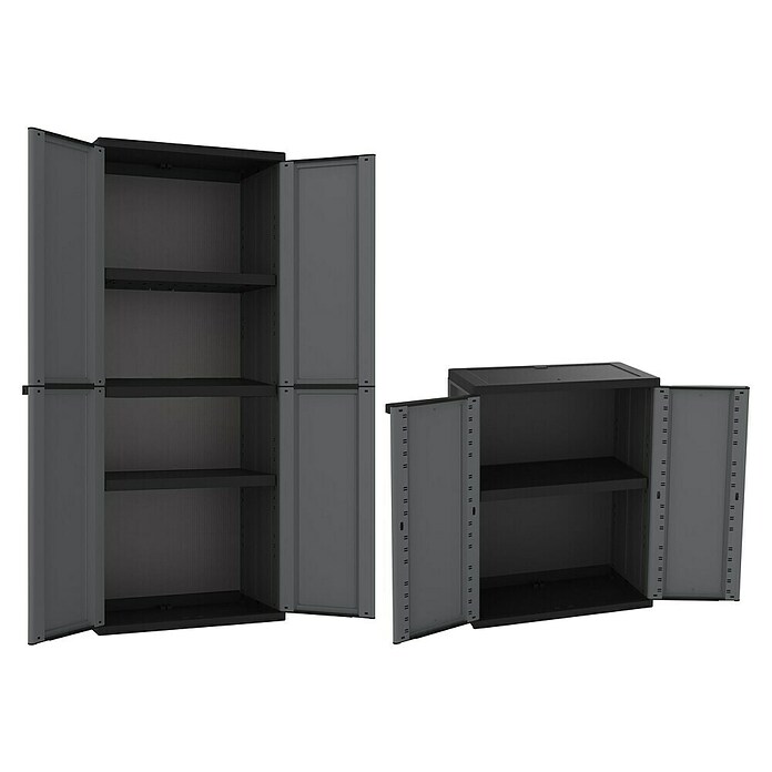 Terry J-Base Armario multiusos de plástico  Alto + Bajo (Gris oscuro/Negro, Plástico, 2 pzs.) | BAUHAUS
