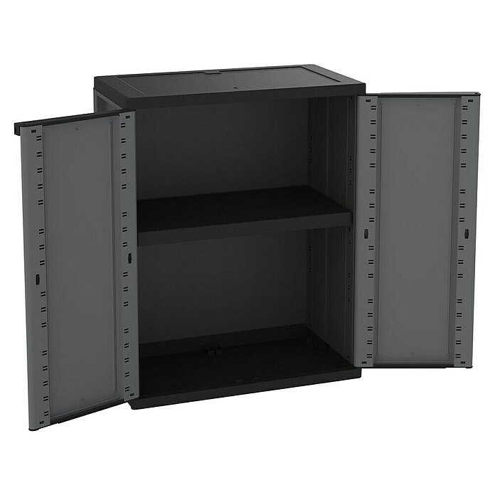 Terry J-Base Armario multiusos de plástico  (Escobero + bajo, Gris oscuro/Negro, 2 pzs.) | BAUHAUS
