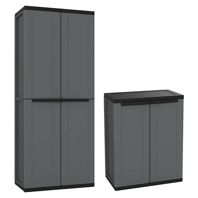 Terry J-Base Armario multiusos de plástico  Alto + Bajo (Gris oscuro/Negro, Plástico, 2 pzs.) | BAUHAUS