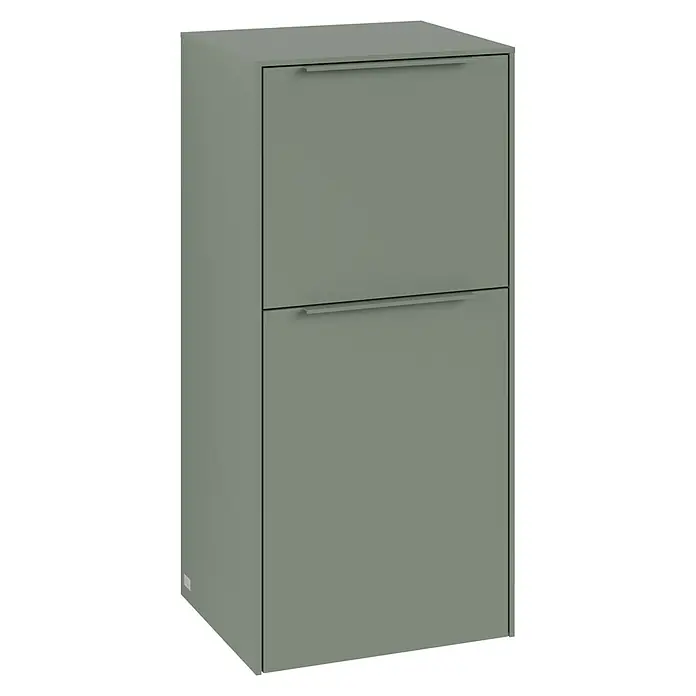 Villeroy & Boch Subway 3.0 Seitenschrank - B x T x H: 40 x 36,2 x 86 cm, Soft Green, DIN Anschlag: Links, Farbe Griff: Monochrom - Grauer Schuhschrank mit zwei Fächern und Griffen. Das schlichte Design fügt sich nahtlos in jeden Eingangsbereich ein und bietet praktischen Stauraum.