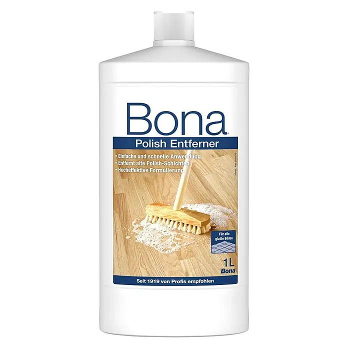 Bona Polish-Entferner - 1 l - Produktbild von Bona Polish Entferner, 1 Liter Flasche, zur effektiven Entfernung von alten Polish-Schichten und Pflege glatter Böden.