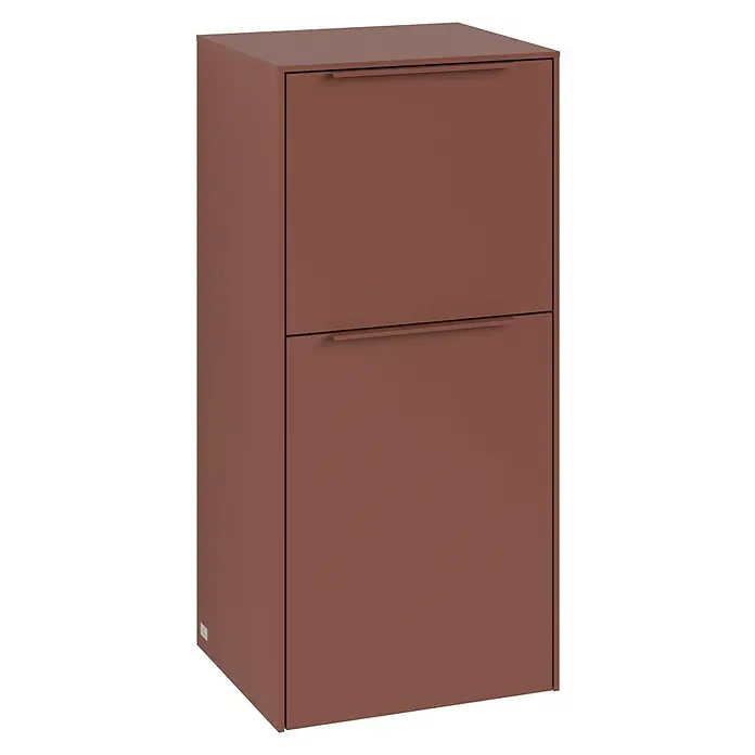 Villeroy & Boch Subway 3.0 Seitenschrank - B x T x H: 40 x 36,2 x 86 cm, Wine Red, DIN Anschlag: Links, Farbe Griff: Monochrom - Ein schmaler, kastenförmiger Schuhschrank in Braun mit zwei Kippfächern mit Griffen. Ideal für Flur und Eingangsbereich.