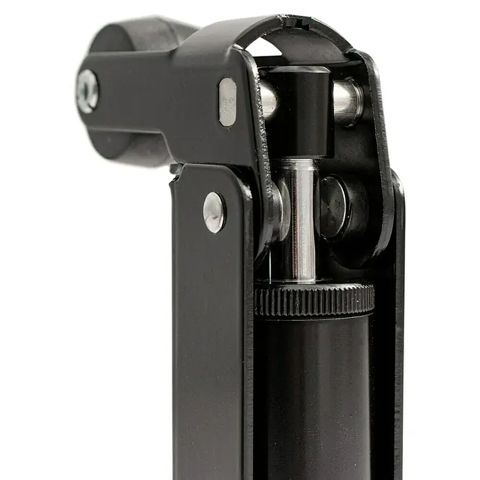Justor Retenedor para puerta y ventana FR1 - Negro, Carga soportada: 6 kg - Primer plano de un soporte de reparación de bicicletas negro, que muestra su diseño robusto y su capacidad de ajuste para el mantenimiento de la bicicleta.