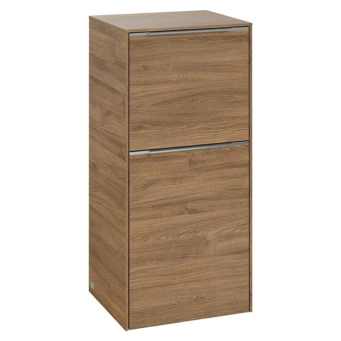 Villeroy & Boch Subway 3.0 Seitenschrank - B x T x H: 40 x 36,2 x 86 cm, Kansas Oak, DIN Anschlag: Rechts, Farbe Griff: Aluminium glänzend - Ein moderner Schuhschrank in Holzoptik mit zwei Fächern und schlichten Griffen, ideal für den Eingangsbereich.
