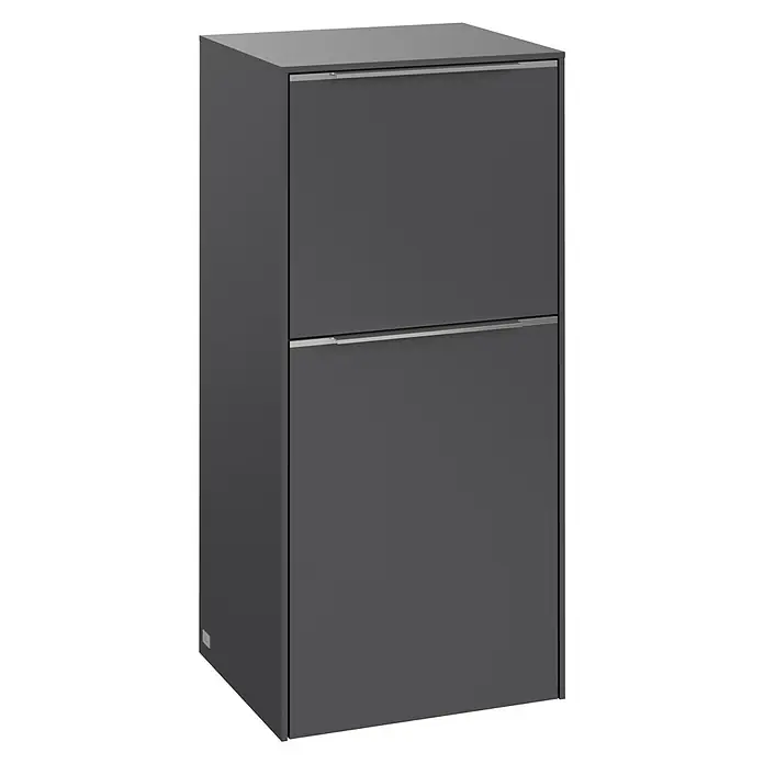 Villeroy & Boch Subway 3.0 Seitenschrank - B x T x H: 40 x 36,2 x 86 cm, Graphite, DIN Anschlag: Rechts, Farbe Griff: Aluminium glänzend - Elegantes anthrazitfarbenes Schuhregal mit zwei Kippfächern und schlichten Griffen für einen modernen Eingangsbereich.