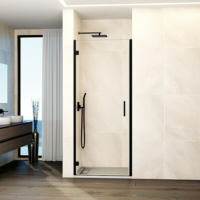 GME Mampara de ducha frontal Glass B (80 x 195 cm, Espesor de vidrio: 6 mm, Negro) | BAUHAUS