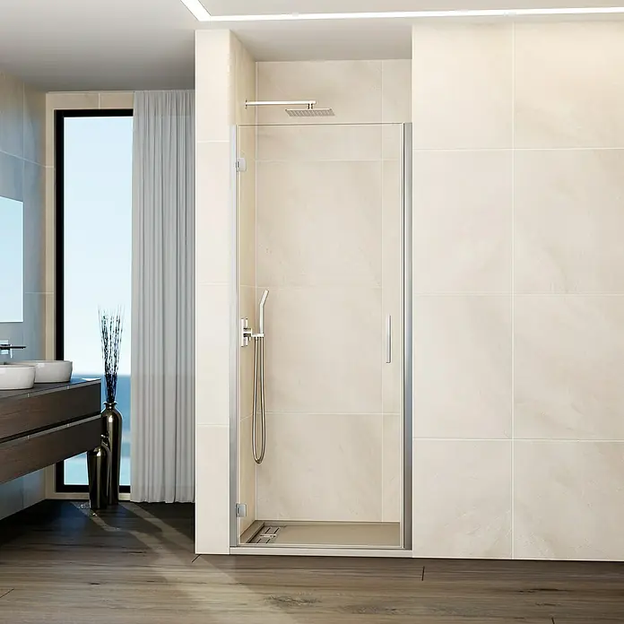 GME Mampara de ducha frontal Glass B - 80 x 195 cm, Espesor de vidrio: 6 mm, Cromo - Elegante cabina de ducha con líneas limpias y herrajes de calidad para un diseño de baño moderno.