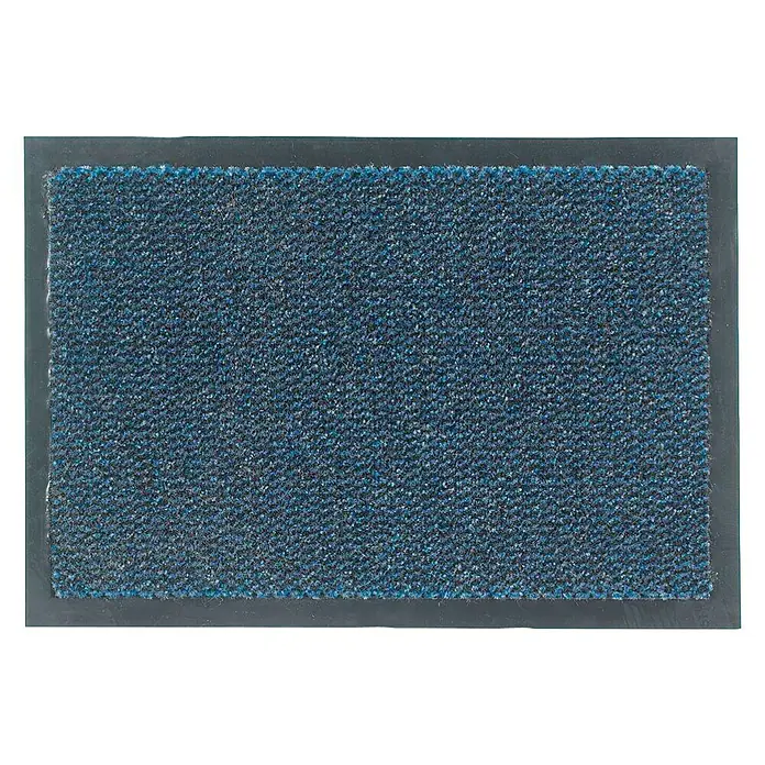 Felpudo Saphir - Colores surtidos, 90 x 60 cm - Una alfombra azul con un marco gris oscuro. La textura de la alfombra es gruesa y resistente, ideal para la entrada.