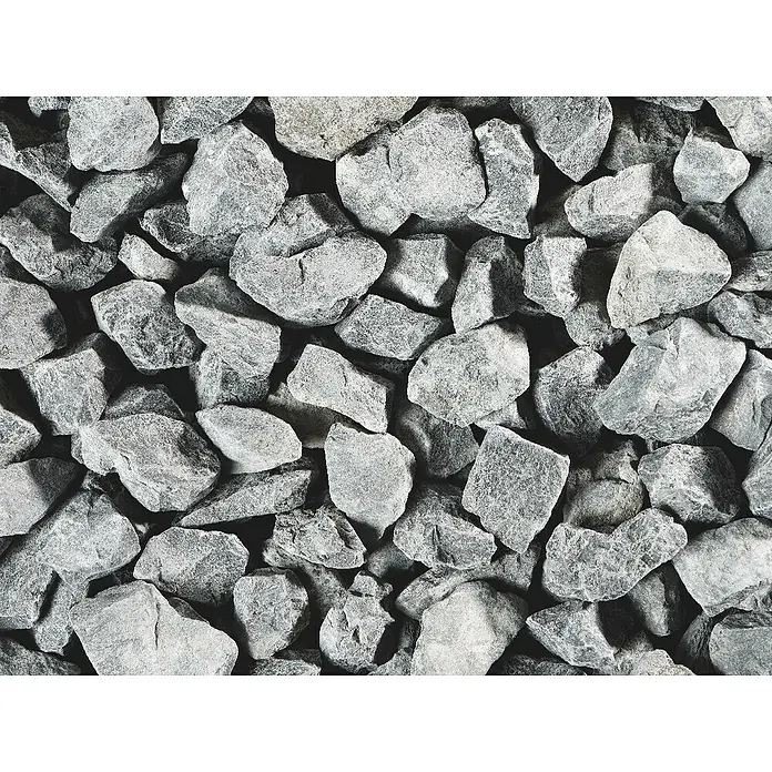 Scherf Basaltsplitt Big Bag - Naturmaterialien, Körnung: 22 mm - 32 mm, Schwarz, 1.000 kg - Nahaufnahme von grauen Schottersteinen, ideal für Bauprojekte und Gartengestaltung. Eine robuste und vielseitige Lösung für verschiedene Anwendungen.