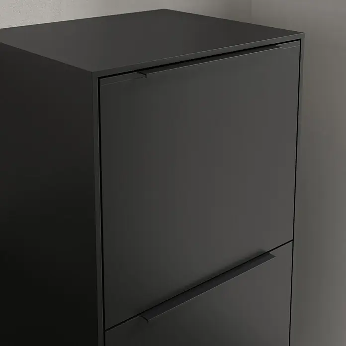 Villeroy & Boch Subway 3.0 Seitenschrank - B x T x H: 40 x 36,2 x 86 cm, Volcano Black, DIN Anschlag: Rechts, Farbe Griff: Volcano Black - Moderne, schwarze Schuhkommode mit zwei Kippfächern und minimalistischen Griffen, ideal für eine stilvolle Aufbewahrung von Schuhen.