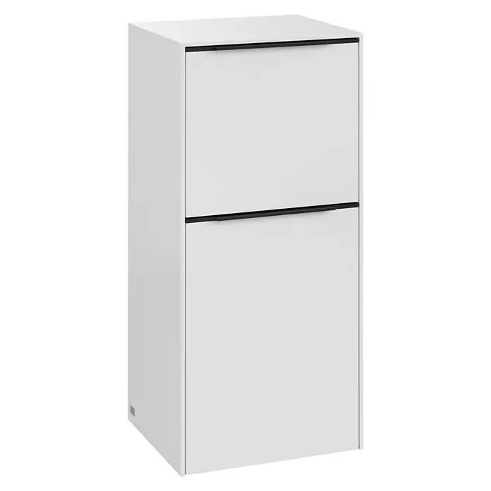 Villeroy & Boch Subway 3.0 Seitenschrank - B x T x H: 40 x 36,2 x 86 cm, Brilliant White, DIN Anschlag: Rechts, Farbe Griff: Volcano Black - Schuhschrank mit zwei Fächern in Weiß, minimalistisches Design und schwarzen Griffen für stilvolle Aufbewahrung.