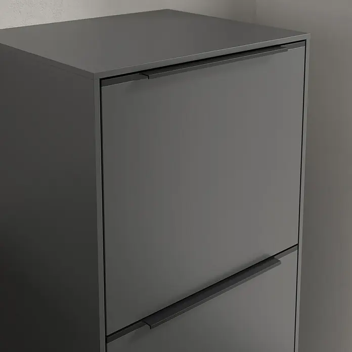 Villeroy & Boch Subway 3.0 Seitenschrank - B x T x H: 40 x 36,2 x 86 cm, Graphite, DIN Anschlag: Rechts, Farbe Griff: Volcano Black - Grauer Schuhschrank mit zwei Kippfächern und dezenten Griffen. Praktische und platzsparende Schuhaufbewahrung für den Flur.