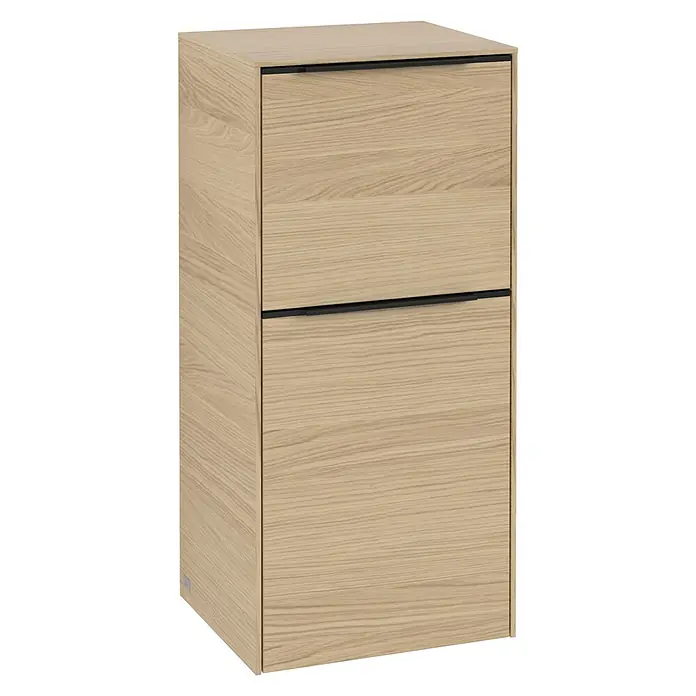 Villeroy & Boch Subway 3.0 Seitenschrank - B x T x H: 40 x 36,2 x 86 cm, Nordik Oak, DIN Anschlag: Rechts, Farbe Griff: Volcano Black - Ein moderner Holzschrank mit zwei Schubladen. Ideal für stilvolle Aufbewahrung in jedem Raum. Das Holzdesign verleiht Wärme und Eleganz.