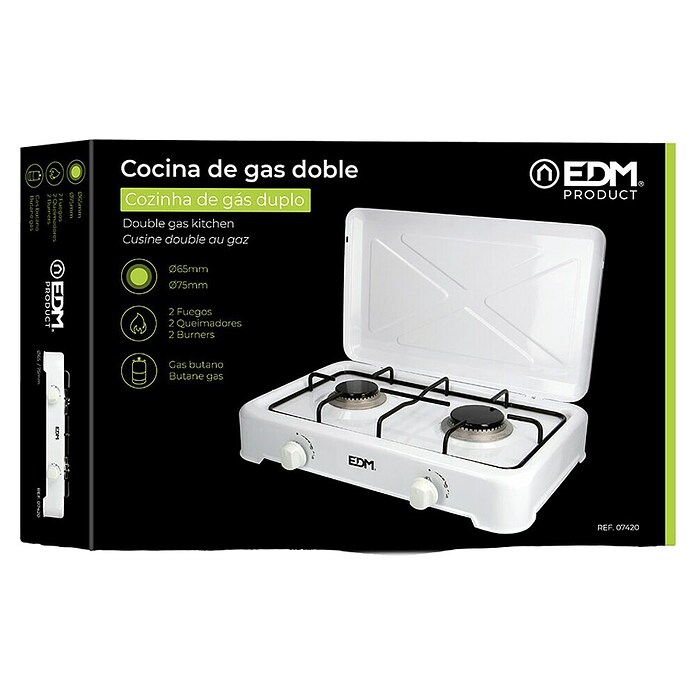 EDM Hornillo de gas (Número de quemadores: 2 ud., 33 x 48 x 8 cm, 3,5 kW) | BAUHAUS