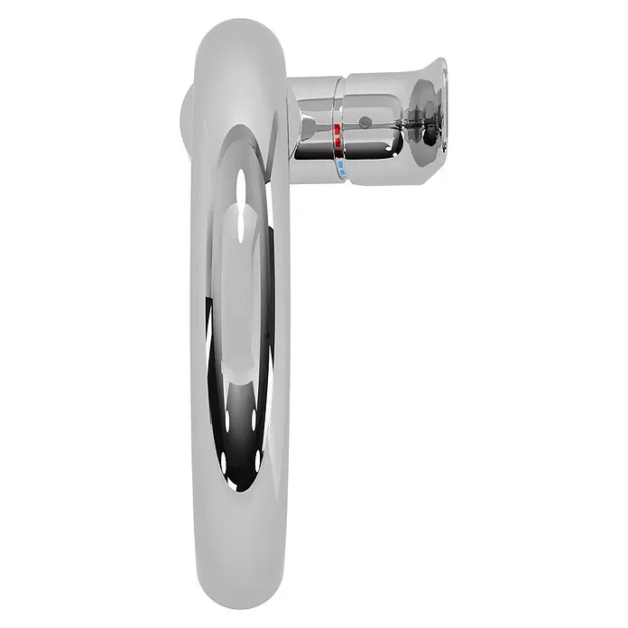 Hansgrohe Grifo de cocina Logis 260 - Cromo, Brillante - Primer plano de un grifo brillante con control de temperatura y un diseño elegante, perfecto para baños modernos.