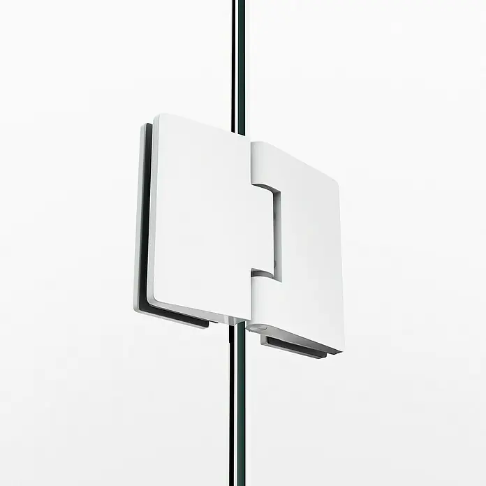 GME Mampara de ducha frontal Glass - 235 x 195 cm, Blanco, An x Al: 235 cm (50+70+70+50), 195 cm - Una bisagra de vidrio para ducha blanca moderna, que une funcionalidad y diseño minimalista. Un accesorio ideal para baños modernos.