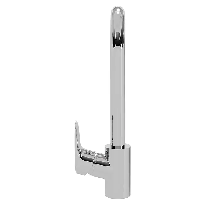 Hansgrohe Grifo de cocina Logis 260 - Cromo, Brillante - Primer plano de un elegante y moderno dispensador de jabón líquido, con un diseño plateado y elegante que agrega un toque de estilo a su baño.