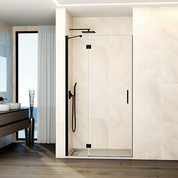 GME Mampara de ducha frontal Glass C (80 x 195 cm, Negro, An x Al: 80 (20/50) x 195 cm) | BAUHAUS
