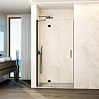 GME Mampara de ducha frontal Glass C (100 x 195 cm, Negro, An x Al: 100 (20/80) x 195 cm)