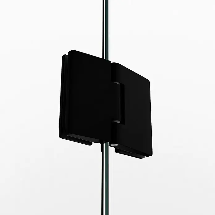 GME Mampara de ducha frontal Glass D - 70 x 195 cm, Espesor de vidrio: 8 mm, Negro, An x Al: 70 (20/50) x 195 cm - Bisagra negra para correa de ducha fijada a una mampara de ducha de vidrio, que proporciona un aspecto moderno y minimalista.