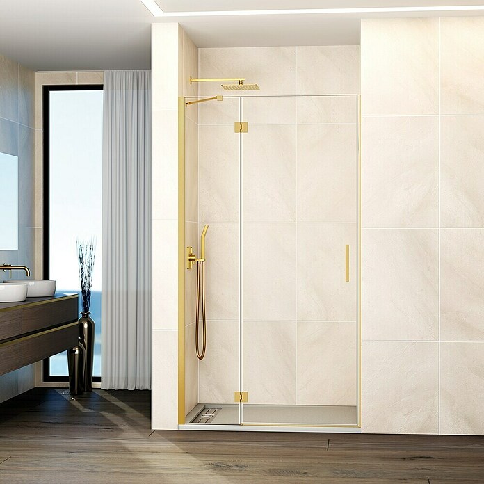 GME Mampara de ducha frontal Glass C (90 x 195 cm, Oro, An x Al: 90 (20/70) x 195 cm) | BAUHAUS