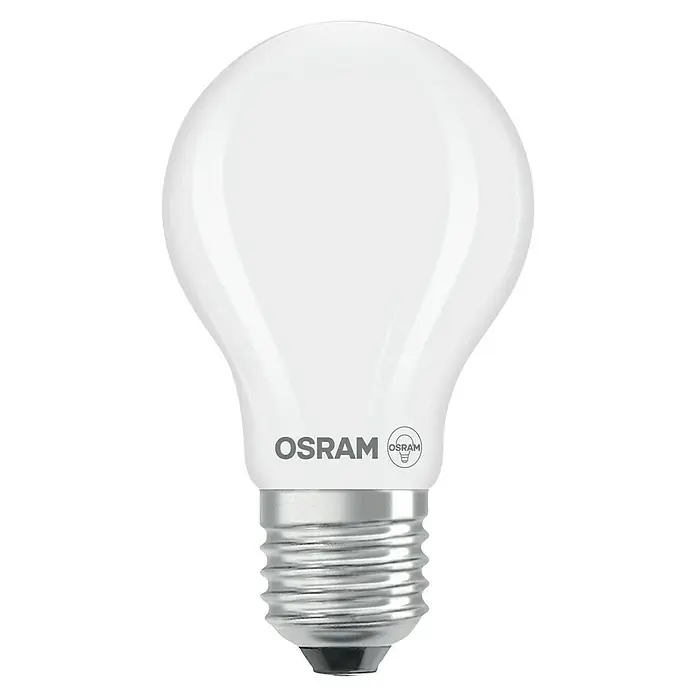 Osram Bombillas LED - E27, No regulable, Blanco neutro, 2.452 lm, 11,6 W - Primer plano de una bombilla LED OSRAM con base E27, conocida por su luz blanca brillante y características de ahorro energético.