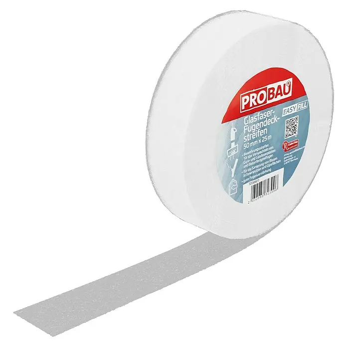 Probau Fugenstreifen - 25 m x 50 mm, Glasfaser - Glasfaser-Fugendeckstreifen von PROBAU, 50 mm x 25 m, zur Verstärkung von Fugen und zur Sanierung von Rissen im Innenbereich.