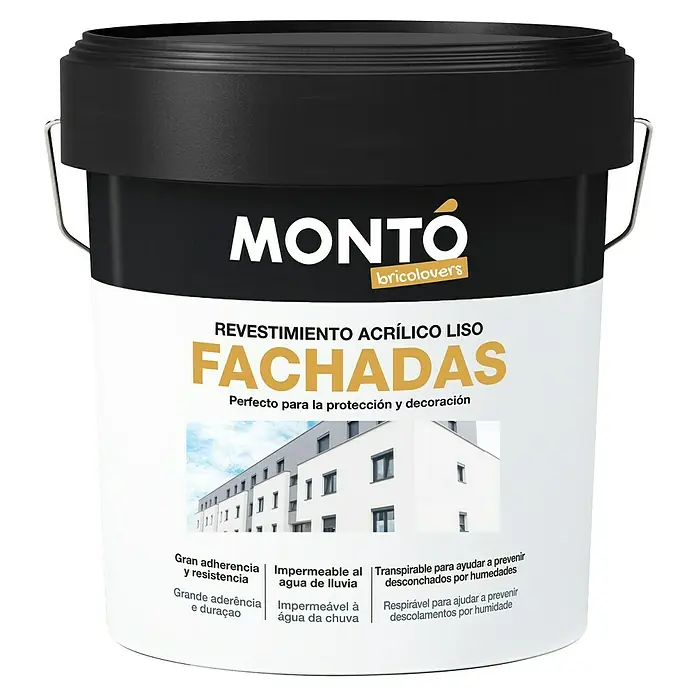 Montó Bricolovers Pintura para fachadas de acrilato puro - Blanco, 15 l - Bote de pintura Montó Fachadas, una pintura acrílica de alta calidad para exteriores, perfecta para protección y decoración.