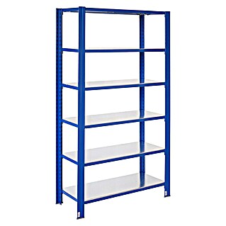 AR Shelving Metallregal T-Profil Grundelement (H x B x T: 250 x 60 x 50 cm, Traglast pro Boden: 250 kg, Anzahl Böden: 6 Stk., Stecken, Blau)