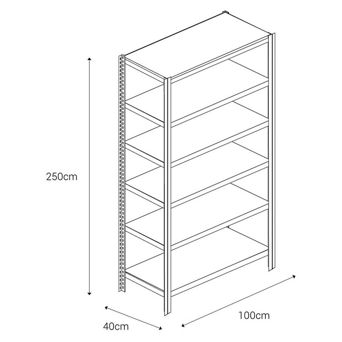 AR Shelving Metallregal T-Profil Grundelement (H x B x T: 250 x 100 x 40 cm, Traglast pro Boden: 250 kg, Anzahl Böden: 6 Stk., Stecken, Blau) | BAUHAUS