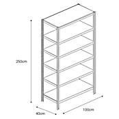AR Shelving Metallregal T-Profil Grundelement (H x B x T: 250 x 100 x 40 cm, Traglast pro Boden: 250 kg, Anzahl Böden: 6 Stk., Stecken, Blau) | BAUHAUS