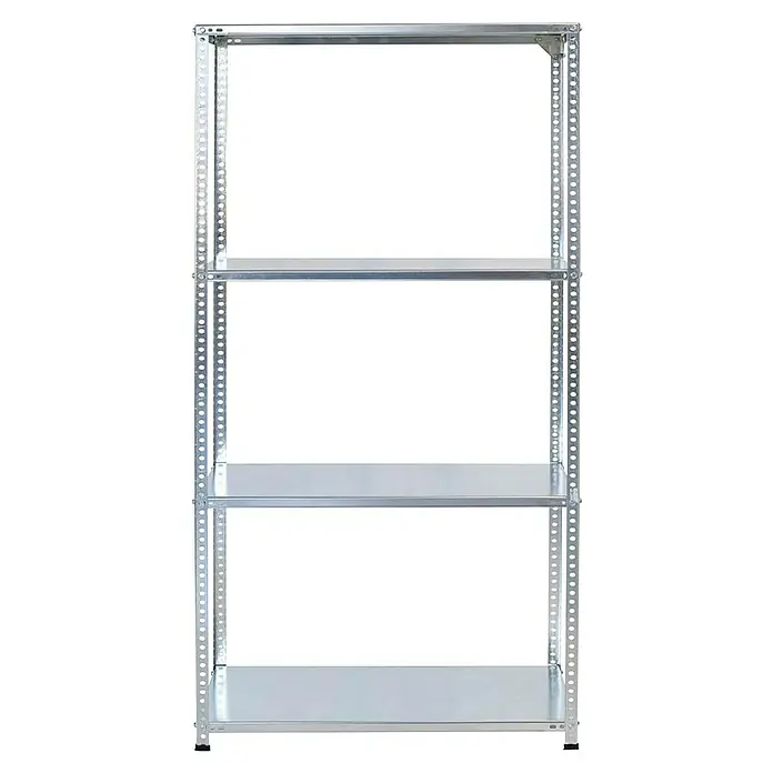 AR Shelving Metallregal - H x B x T: 250 x 100 x 40 cm, Traglast pro Boden: 100 kg, Anzahl Böden: 4 Stk., Schrauben, Silber - Das Bild zeigt ein Metallregal mit drei Regalböden. Das Regal ist silbern und hat eine robuste Bauweise.