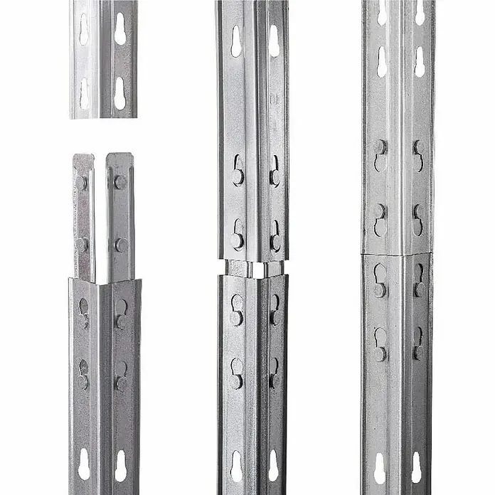AR Shelving Schwerlastregal Rivet - H x B x T: 180 x 180 x 45 cm, Traglast pro Boden: 175 kg, Anzahl Böden: 15 Stk., Stecken, Silber - Verschiedene Ansichten eines Regalsystems, das seine modulare Bauweise und Einstellbarkeit hervorhebt. Ideal für flexible Lagerlösungen.