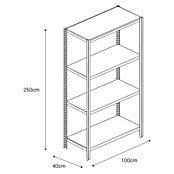AR Shelving Metallregal T-Profil Grundelement (H x B x T: 250 x 100 x 40 cm, Traglast pro Boden: 250 kg, Anzahl Böden: 4 Stk., Stecken, Blau) | BAUHAUS