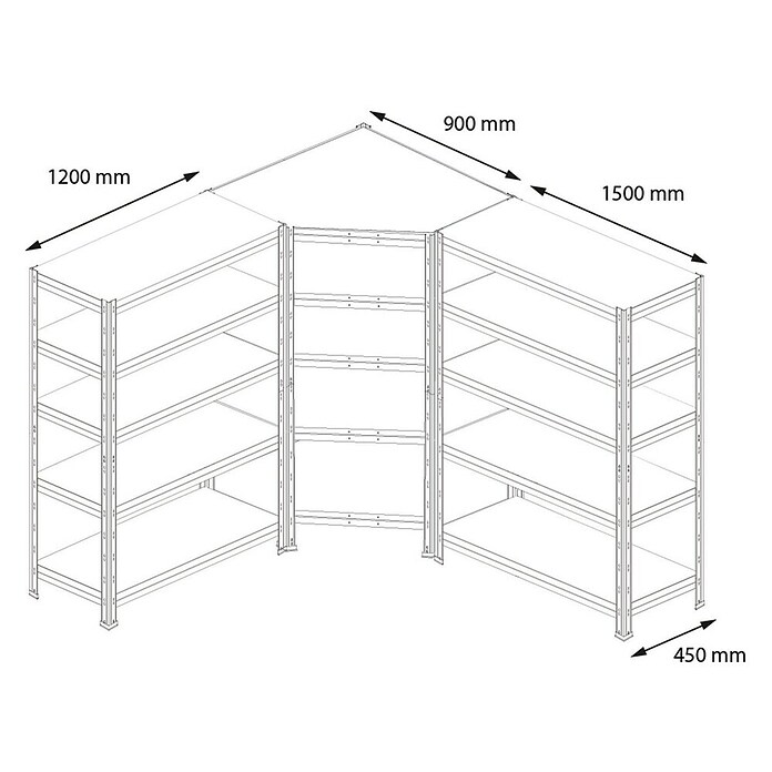 AR Shelving Schwerlastregal Rivet (H x B x T: 180 x 240 x 45 cm, Traglast pro Boden: 175 kg, Anzahl Böden: 15 Stk., Stecken, Silber) | BAUHAUS