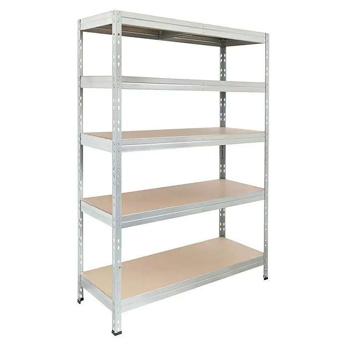 AR Shelving Schwerlastregal Rivet - H x B x T: 180 x 120 x 60 cm, Traglast pro Boden: 250 kg, Anzahl Böden: 5 Stk., Stecken, Silber - Ein stabiles Metallregal mit fünf Regalböden, ideal für Lagerung und Organisation.