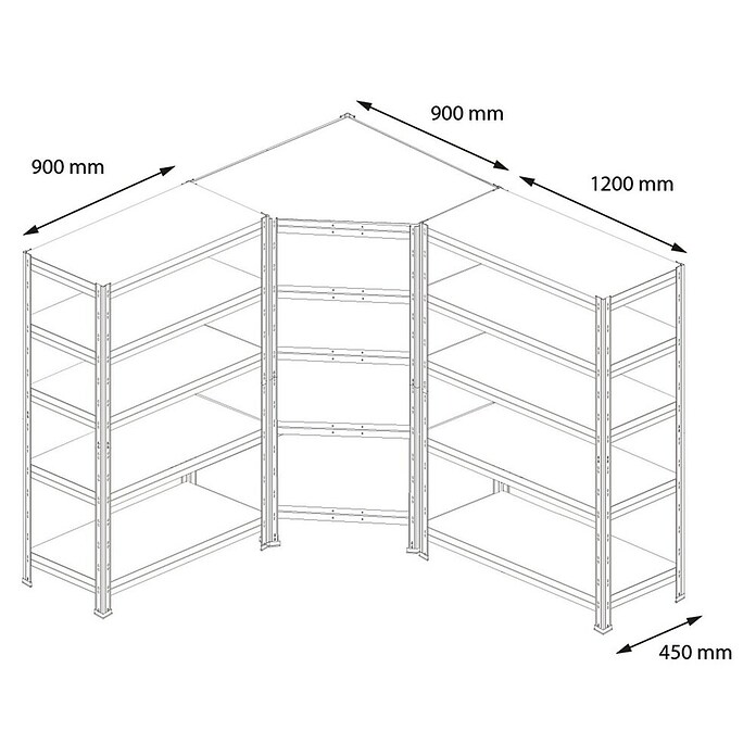 AR Shelving Schwerlastregal Rivet (H x B x T: 180 x 210 x 45 cm, Traglast pro Boden: 175 kg, Anzahl Böden: 15 Stk., Stecken, Silber) | BAUHAUS