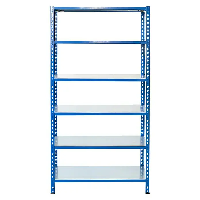 AR Shelving Metallregal - H x B x T: 250 x 60 x 50 cm, Traglast pro Boden: 180 kg, Anzahl Böden: 6 Stk., Stecken, Blau - Abbildung eines blauen Metallregals mit fünf Regalböden. Ideal für Lagerung und Organisation.