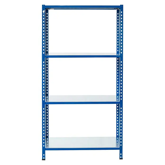 AR Shelving Metallregal - H x B x T: 250 x 100 x 50 cm, Traglast pro Boden: 180 kg, Anzahl Böden: 4 Stk., Stecken, Blau - Ein blaues Regal mit drei Ebenen zur Aufbewahrung und Organisation von Gegenständen. Ideal für Lager, Werkstatt oder Garage.