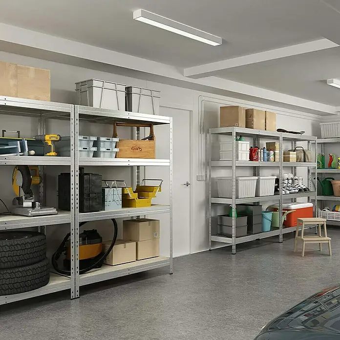 AR Shelving Schwerlastregal Rivet - H x B x T: 180 x 120 x 60 cm, Traglast pro Boden: 250 kg, Anzahl Böden: 5 Stk., Stecken, Silber - Garagenregale mit Werkzeugen, Reifen, Kartons und anderen Gegenständen für die Lagerung von Artikeln im Keller.