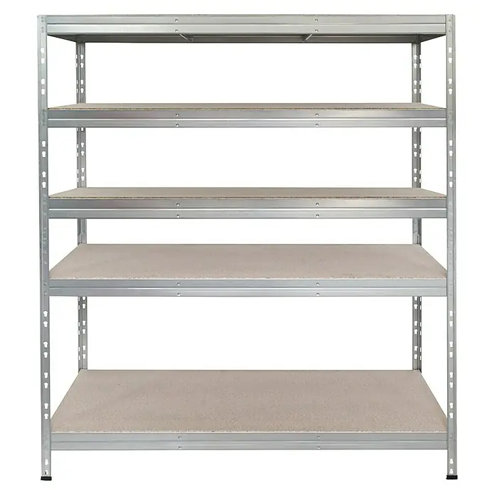 AR Shelving Schwerlastregal Rivet - H x B x T: 180 x 150 x 45 cm, Traglast pro Boden: 250 kg, Anzahl Böden: 5 Stk., Stecken, Silber - Metallregal mit fünf Regalböden, ideal für Lagerung und Organisation. Robustes Design für verschiedene Anwendungen.