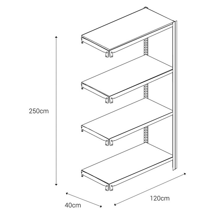 AR Shelving Metallregal T-Profil Anbauelement (H x B x T: 250 x 120 x 40 cm, Traglast pro Boden: 250 kg, Anzahl Böden: 4 Stk., Stecken, Blau) | BAUHAUS