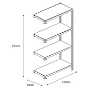 AR Shelving Metallregal T-Profil Anbauelement (H x B x T: 250 x 120 x 40 cm, Traglast pro Boden: 250 kg, Anzahl Böden: 4 Stk., Stecken, Blau) | BAUHAUS