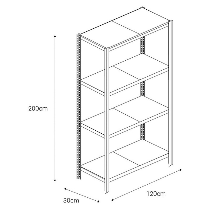 AR Shelving Metallregal T-Profil Grundelement (H x B x T: 200 x 120 x 30 cm, Traglast pro Boden: 250 kg, Anzahl Böden: 4 Stk., Stecken, Blau) | BAUHAUS