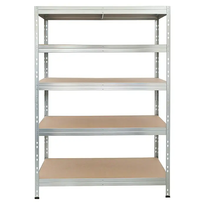 AR Shelving Schwerlastregal Rivet - H x B x T: 180 x 120 x 60 cm, Traglast pro Boden: 250 kg, Anzahl Böden: 5 Stk., Stecken, Silber - Bild eines Metallregals mit fünf Regalböden zur Aufbewahrung und Organisation von Gegenständen.