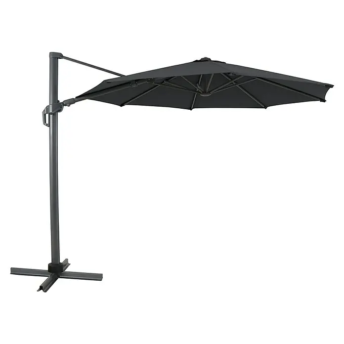 Sunfun Ersatz-Bezug Monaco - Anthrazit, Passend für: Sunfun Ampelschirmgestell Monaco Ø 300 cm - Ein schattenspendender, schwarzer Ampelschirm mit stabilem Standfuß, ideal für Garten oder Terrasse. Der Sonnenschirm bietet zuverlässigen Schutz vor Sonne.