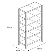 AR Shelving Metallregal T-Profil Grundelement (H x B x T: 250 x 120 x 40 cm, Traglast pro Boden: 250 kg, Anzahl Böden: 6 Stk., Stecken, Blau) | BAUHAUS
