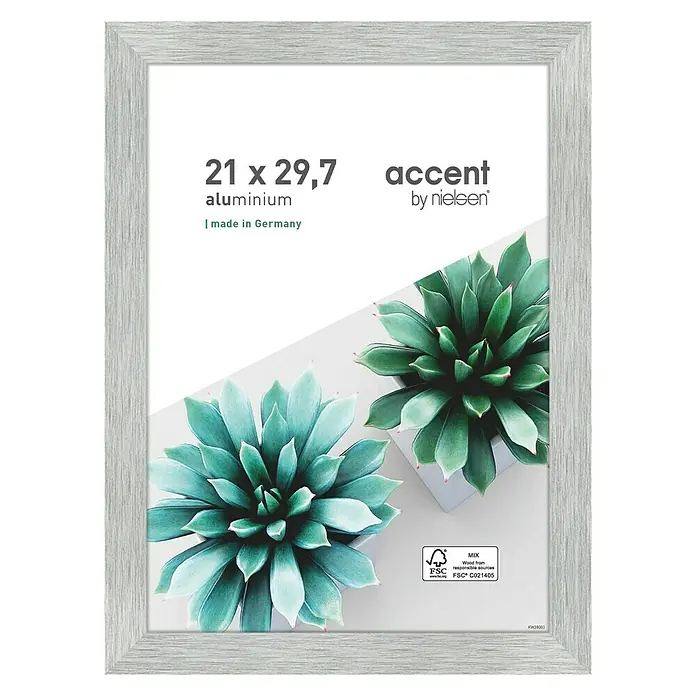 Accent Alurahmen StarDIN A4 / 21 x 29,7 cm, Silber - Silberner Aluminium-Bilderrahmen 21x29,7 cm von Nielsen, ideal zur stilvollen Präsentation von Fotos und Kunstwerken.