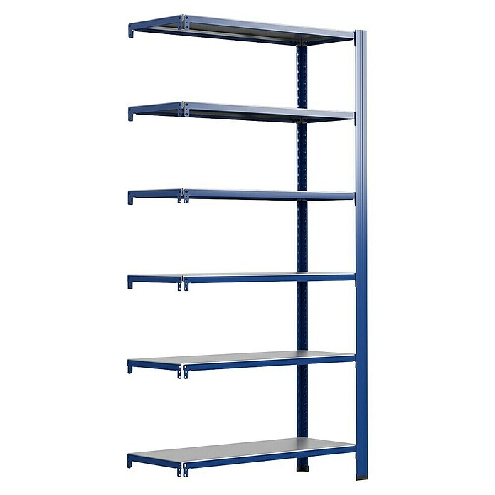 AR Shelving Metallregal T-Profil Anbauelement (H x B x T: 200 x 60 x 50 cm, Traglast pro Boden: 250 kg, Anzahl Böden: 6 Stk., Stecken, Blau) | BAUHAUS